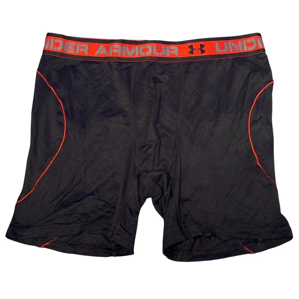 NEW Under Armour Mens Black Red HeatGear Boxer‎ Briefs, XL